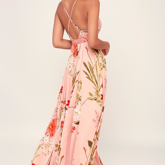 Lulus - Still the One Blush Pink Floral Print Satin Maxi Dress - Picture 5 of 5
